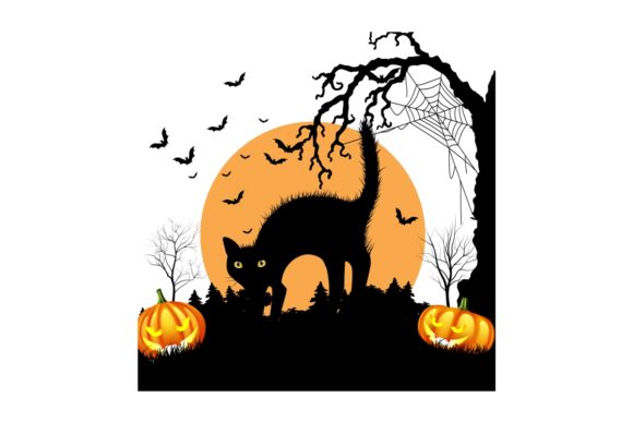 Halloween Black Cat with Pumpkin Embroidery Design